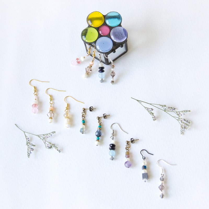 Simple straight earrings / two pairs of combination area - ต่างหู - เครื่องเพชรพลอย หลากหลายสี