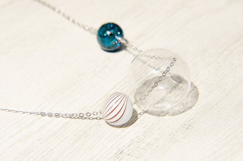Valentine's Day gift / minimalist sense / minimalist feel stripe mouth blown glass necklace short long chain - a sense of air bubbles - สร้อยคอยาว - แก้ว หลากหลายสี