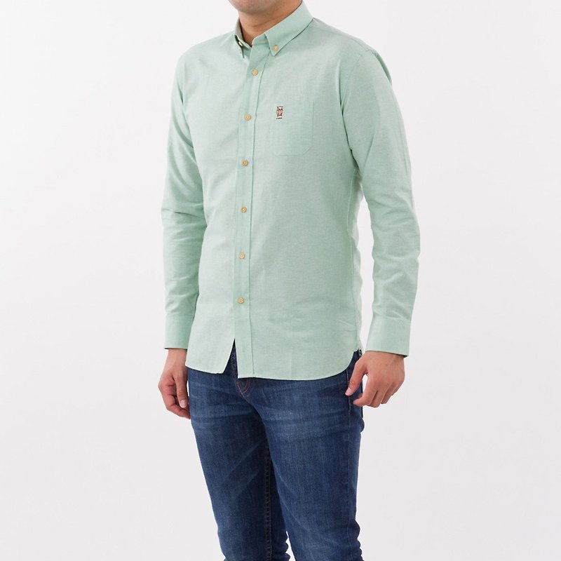 男士襯衫：窄版、頂扣 - 綠色 - 男裝 恤衫 - 棉．麻 綠色