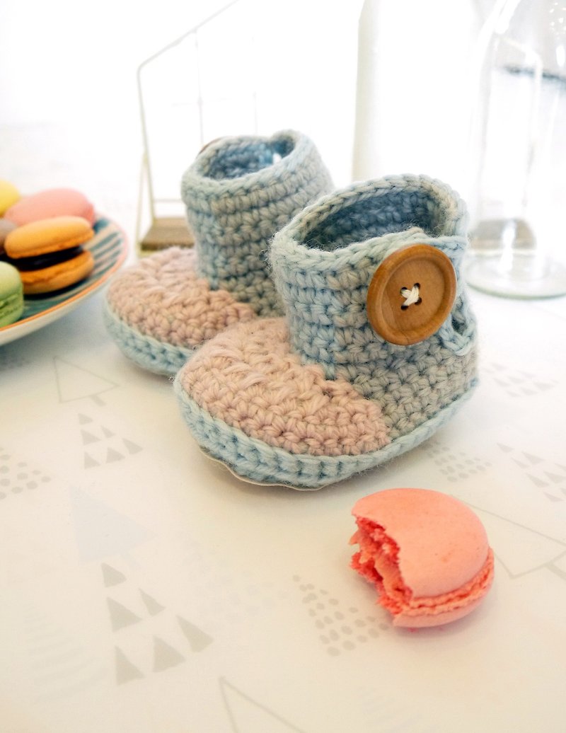Hand-made woven baby shoes ~ Contrasting color long shoes series (shoes pink) - รองเท้าเด็ก - ขนแกะ สึชมพู