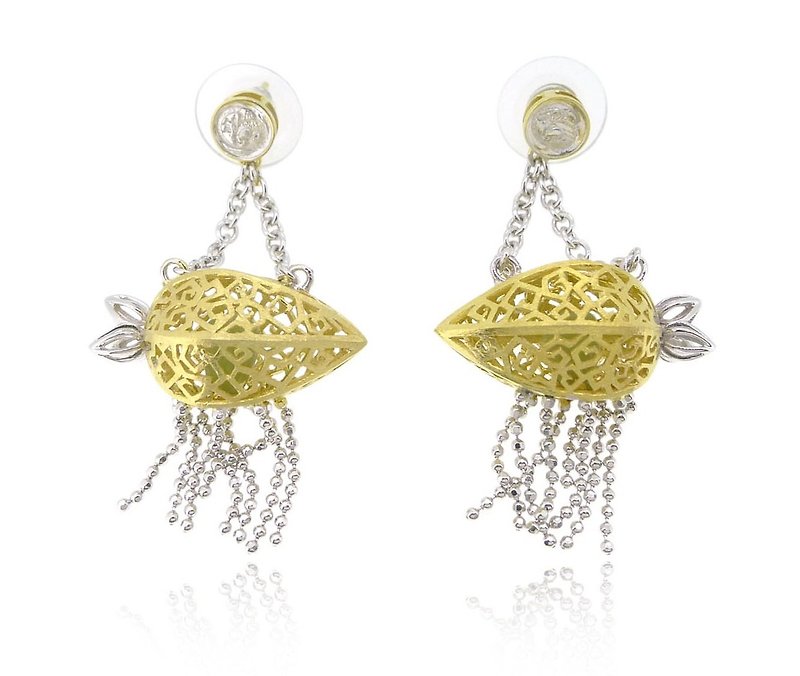 HK041 ~ 925 silver carambola Lantern modeling earrings - Earrings & Clip-ons - Other Metals Yellow
