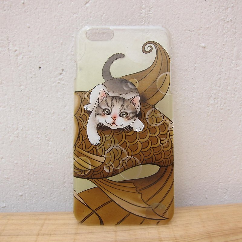 工筆插畫客製手機殼/透明硬殼 - 貓 - 抹茶牛奶巧克力  - 手機殼/手機套 - 塑膠 卡其色