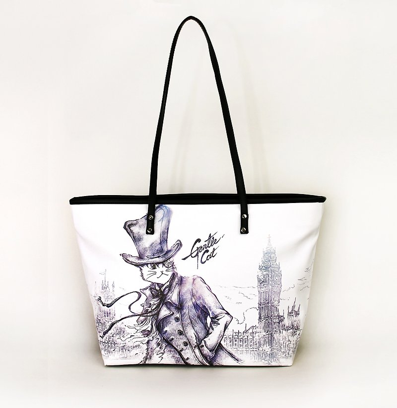 Meow good water repellent colored cat tote bag Holmes (London fog) - Messenger Bags & Sling Bags - Waterproof Material 