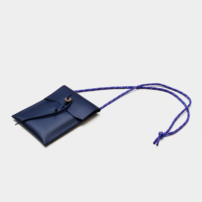 [Poseidon’s Ear-Wenqing Version] Cowhide mobile phone bag, blue leather mobile phone bag hanging on the neck, can hold leisure card, ID IPHONE6, 6s, 7 - Phone Cases - Genuine Leather Blue