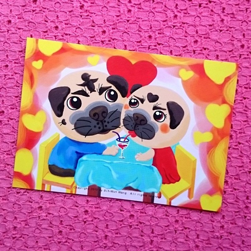 Pug Postcard-Together with you-02 - Cards & Postcards - Paper White
