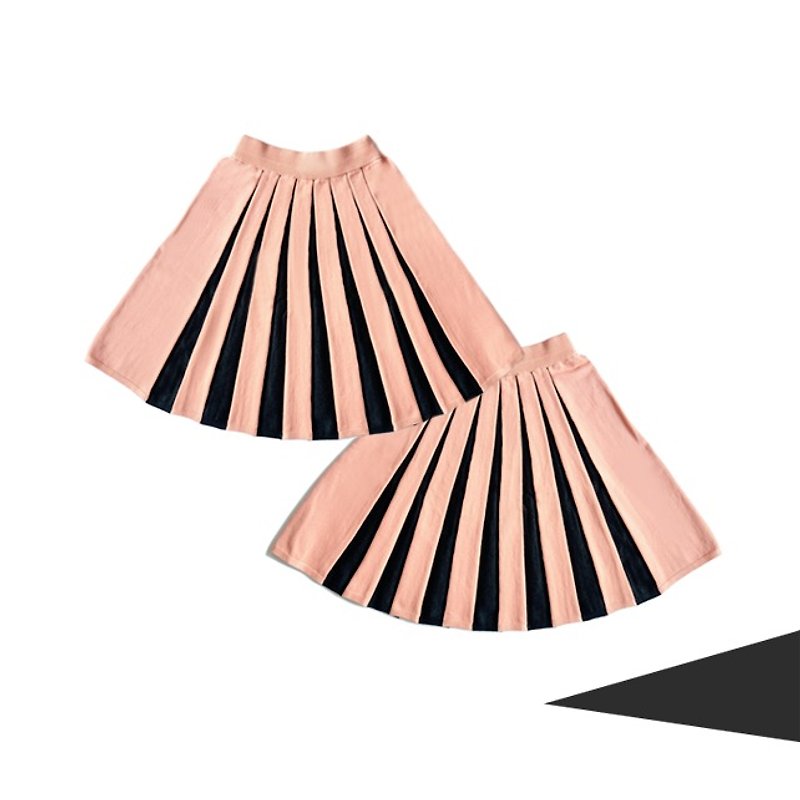 鮭魚粉中央百摺及膝裙 - 裙子/長裙 - 棉．麻 粉紅色