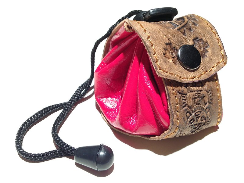 Leather feel beam port small purse - leather brand totem - Red - กระเป๋าใส่เหรียญ - วัสดุอื่นๆ สีแดง