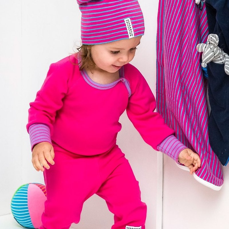 【Swedish children's clothing】Organic cotton onesies for newborns to 3Y Peach - ชุดทั้งตัว - ผ้าฝ้าย/ผ้าลินิน สีแดง