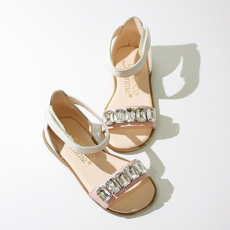Coco Bonnie sugar leather sandals diamond shoes - milk powder - รองเท้าเด็ก - หนังแท้ ขาว