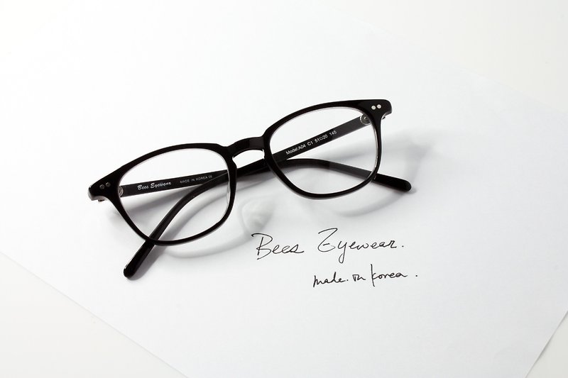 (無庫存)A04C1Handmade in Korea wellington rectangle Shape eyeglasses frame eyewear - กรอบแว่นตา - วัสดุอื่นๆ สีดำ