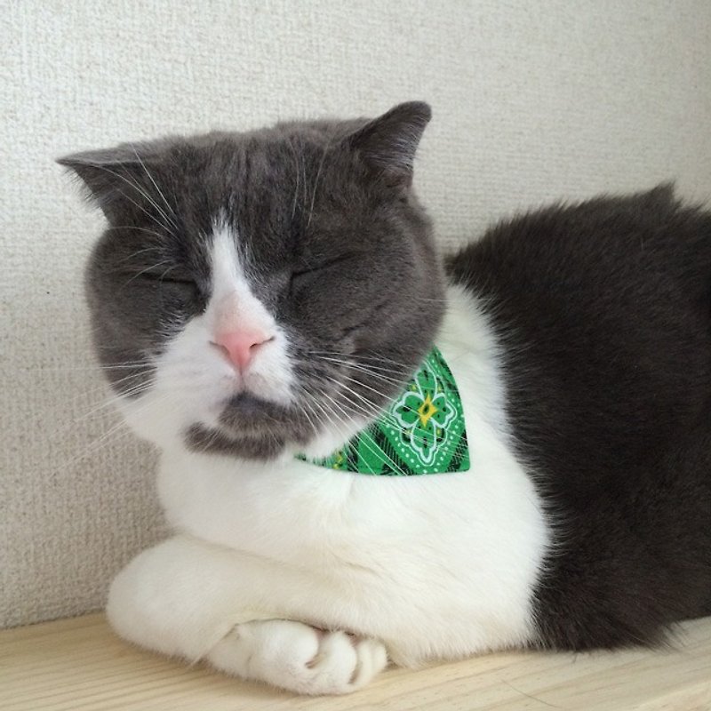 There are floral bandana-style collar / corner Kang for Green cat (from kitten to adult cats) - Collars & Leashes - Cotton & Hemp Green