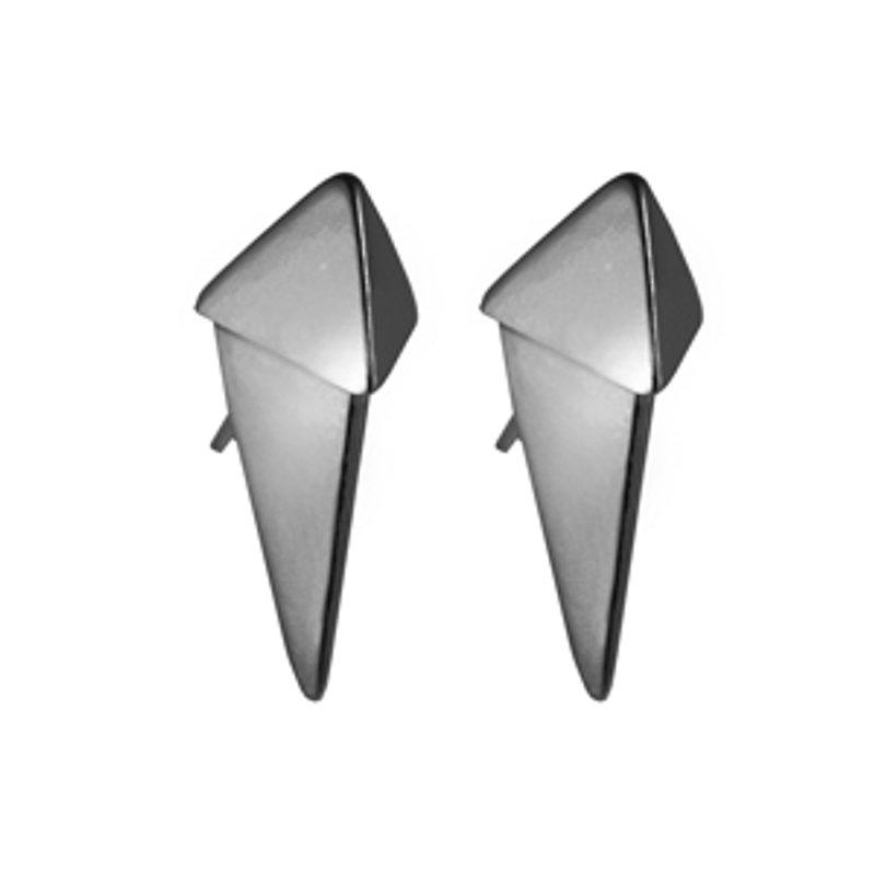 NEW METAL black gold-plated sterling silver double triangle shape earrings - Earrings & Clip-ons - Gemstone Black