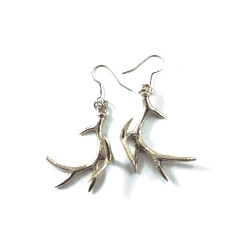 Stag horn earring in white bronze,Rocker jewelry ,Skull jewelry,Biker jewelry - Earrings & Clip-ons - Other Metals 