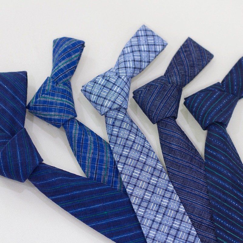 領帶 限量款手織棉Neck Tie VINTAGE 情人節 禮物包裝 - 領呔/呔夾 - 棉．麻 藍色