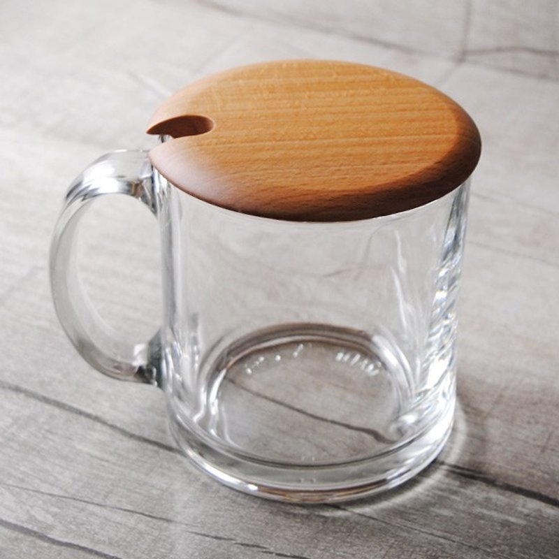 350cc small fresh ~ wood wood cover transparent heat-resistant glass mug customized - Mugs - Glass Brown