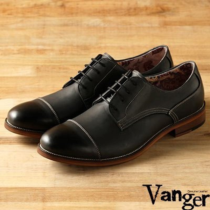 Vanger 優雅美型‧低調典尚復古德比鞋║Va106百搭黑 - รองเท้าลำลองผู้ชาย - หนังแท้ สีดำ