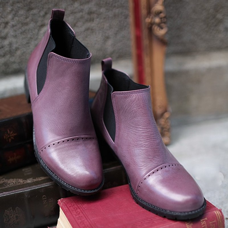 莓果紫Chelsea Boots(現貨+預購) - 女款短靴 - 真皮 紫色