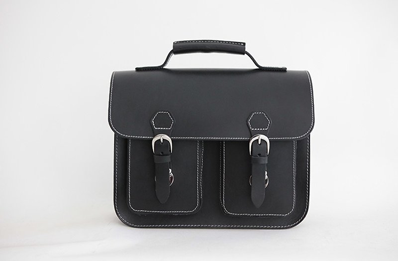 joydivision vintage retro handmade leather bag single laptop backpack bag black briefcase Cambridge - กระเป๋าเอกสาร - หนังแท้ สีดำ