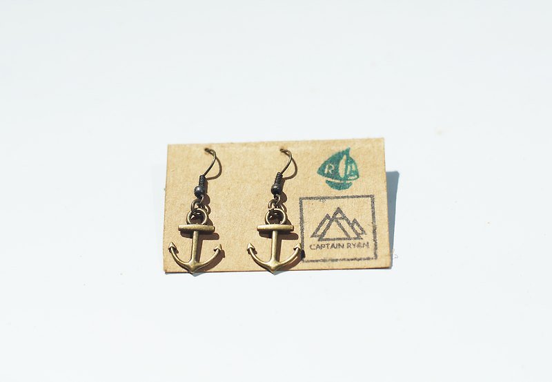 復古青銅小錨耳飾/耳環 Vintage Bronze Tiny Anchor Earrings by Captain Ryan - ต่างหู - โลหะ สีทอง