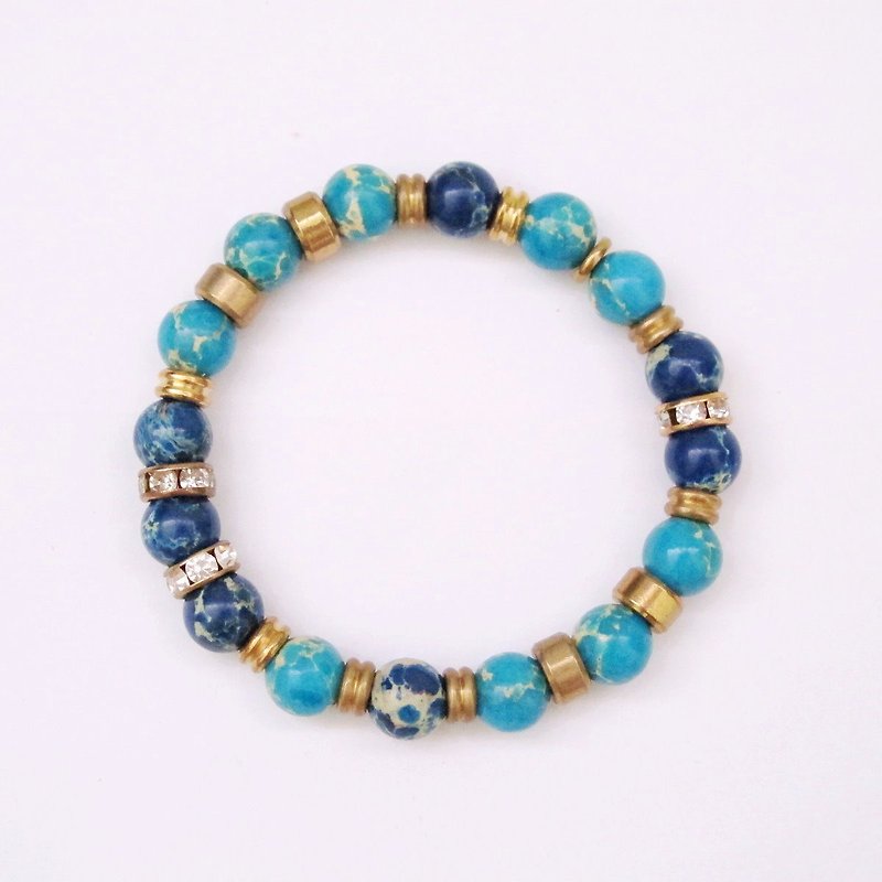 Orange Mu] [MUCHU sky. Emperor stone natural stone brass bracelet / wristband - สร้อยข้อมือ - วัสดุอื่นๆ สีน้ำเงิน