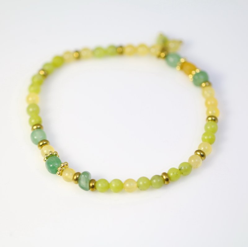 【ColorDay】璀璨黃綠色季節~東菱玉+黃玉+橄欖石純銅手環 - 手鍊/手鐲 - 寶石 綠色