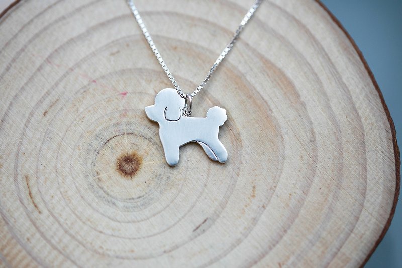 Handmade 925 sterling silver [Poodle toy poodle silhouette clavicle necklace] (free engraving) - Necklaces - Sterling Silver Silver