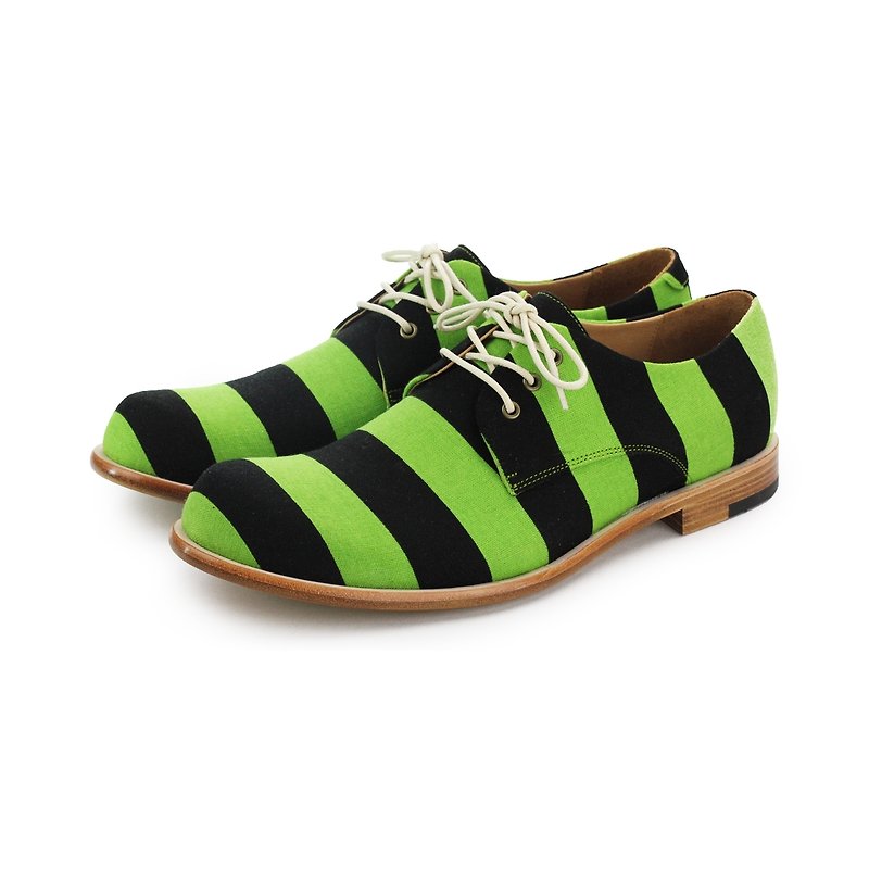Derby shoes Tweedledum M1126A Green Stripe - รองเท้าหนังผู้ชาย - ผ้าฝ้าย/ผ้าลินิน สีเขียว