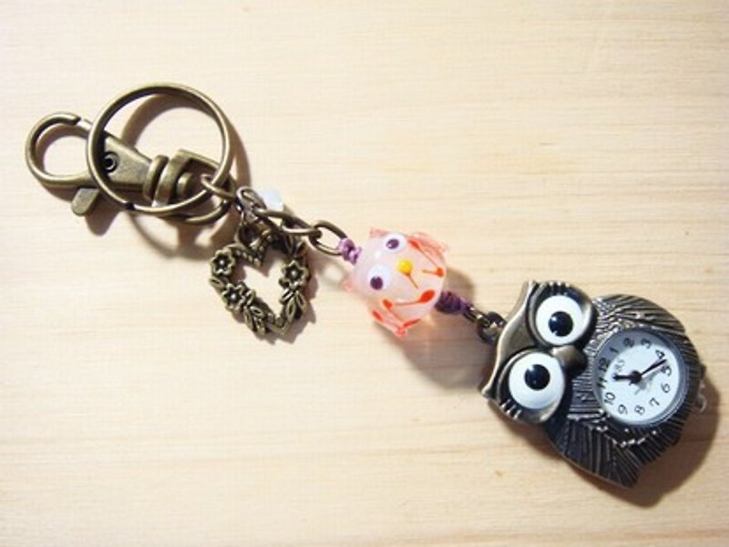 Grapefruit forest handmade glass - pocket keychain (Owl modeling) - like - Glow - Keychains - Glass Pink
