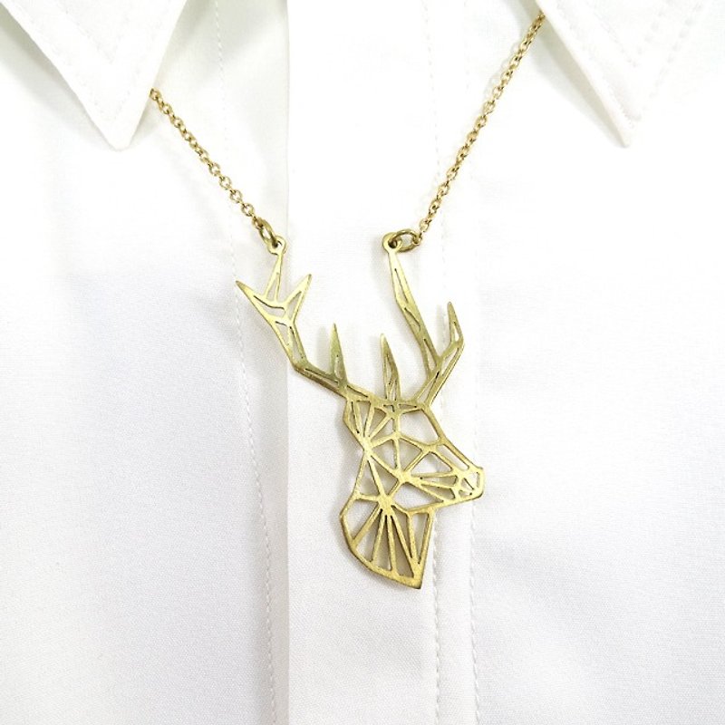 幾何切割鹿頭黃銅項鍊 - 項鍊 - 其他金屬 金色