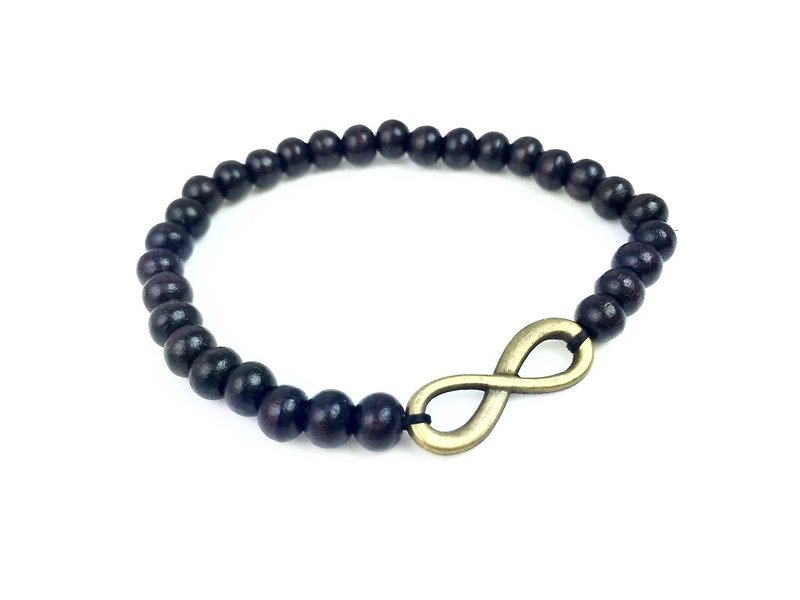 "Black wood beads x bronze gold infinite" - Bracelets - Other Materials Black