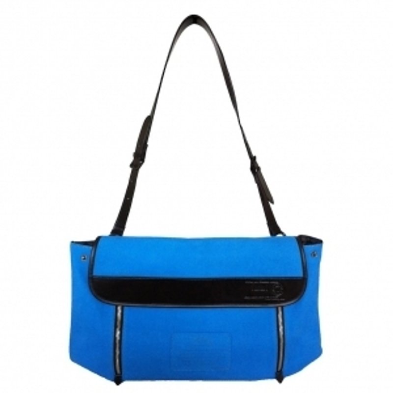 [McVing] New Vintage 寶藍色麂皮MFx黑色牛皮手工肩背包/側背包/斜背包/郵差包 - 側背包/斜背包 - 真皮 藍色