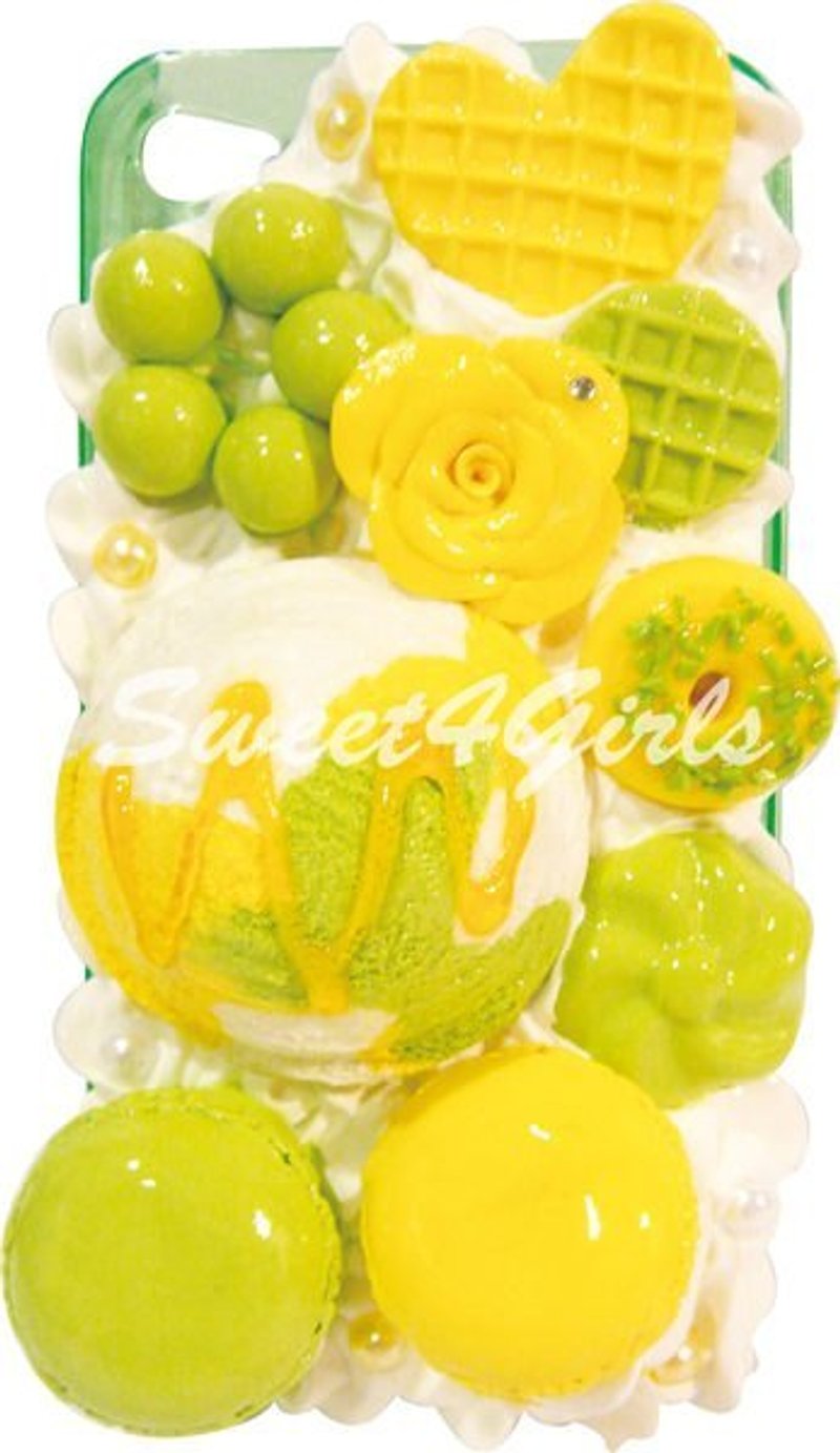 sweet4girls 日系 甜美 特別 冰淇淋 馬卡隆 奶油 手工 擬真 甜點 iphone 4S 4 黃綠 保護殼 手機殻 - 其他 - 矽膠 