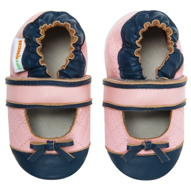Momo Baby toddler shoes handmade leather lozenge -Quilted Mary-Jane Mary Jane - รองเท้าเด็ก - หนังแท้ สึชมพู