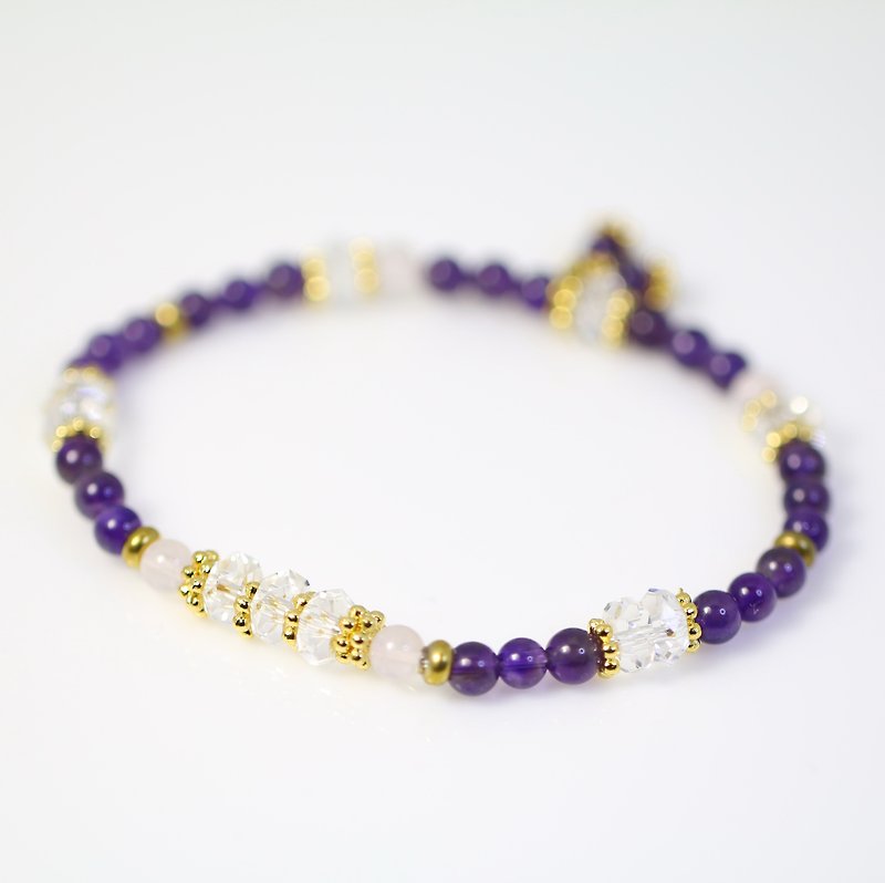 [] ColorDay bright purple season ~ + white crystal amethyst bracelet - Bracelets - Gemstone Multicolor