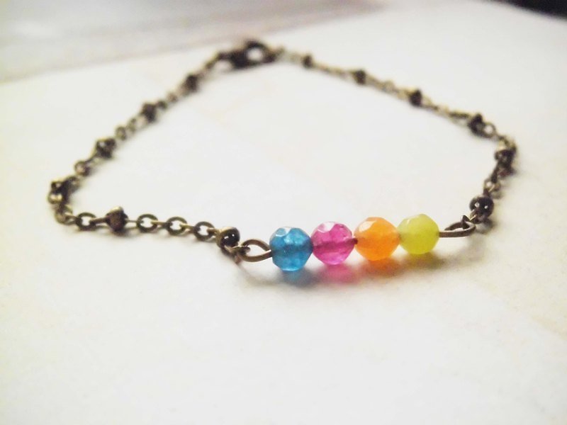 ﹉karbitrary﹉ ▲ ---⊕--- Series four-color rainbow chalcedony natural stone bracelet - Bracelets - Gemstone Multicolor