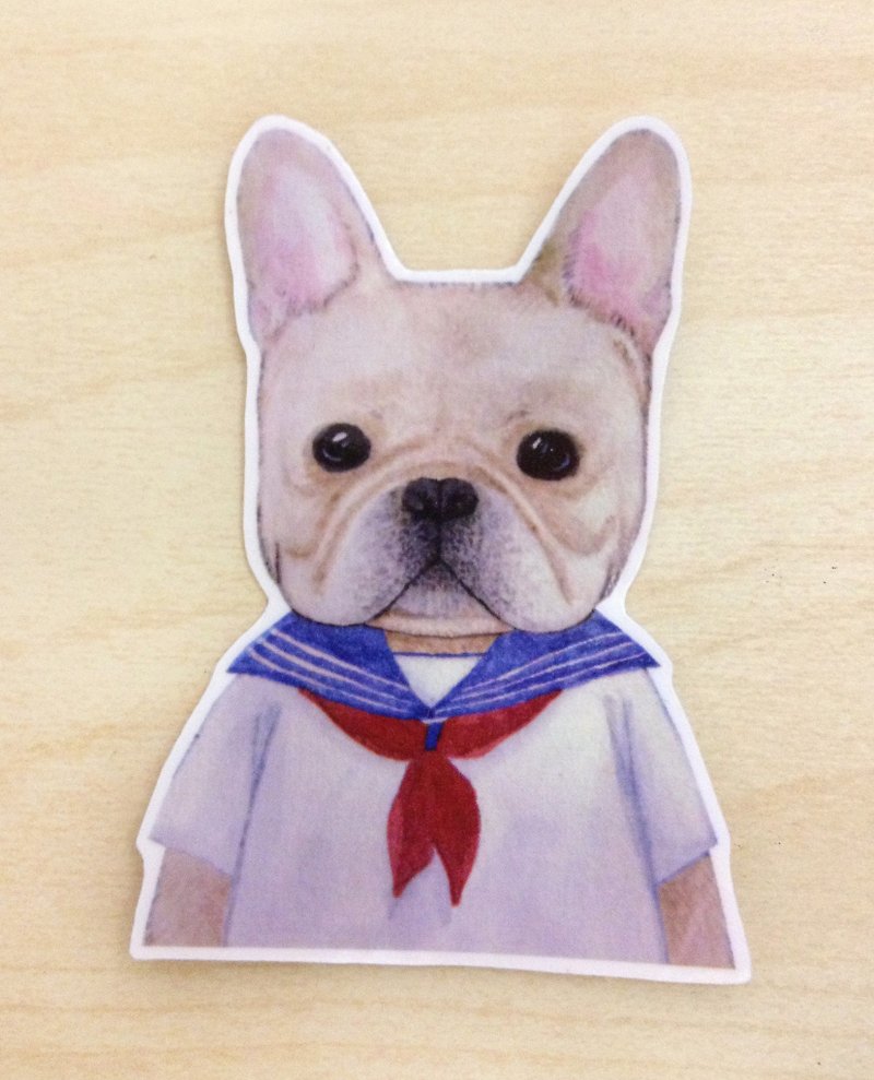 衣著小寵物系列-水彩手繪水手服法國鬥牛犬透明貼紙