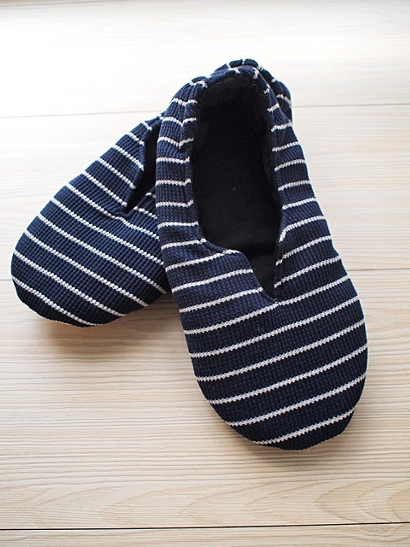 hairmo. Dark blue striped indoor warm slippers (spot) - Indoor Slippers - Other Materials Black