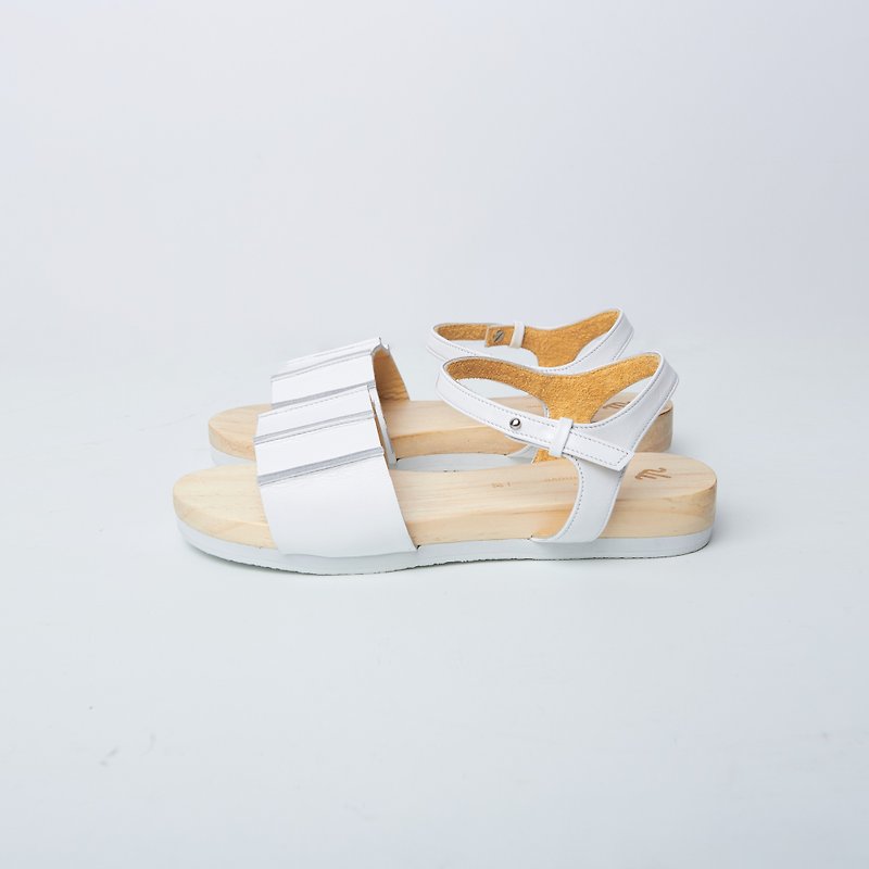 หนังแท้ รองเท้ารัดส้น ขาว - White-Block Sandals V.2
