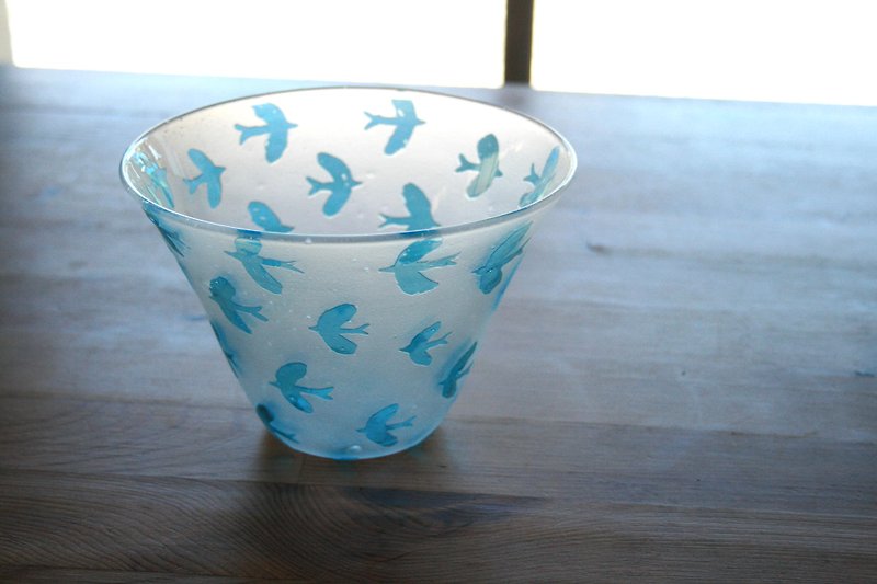 鳥模様のキャンドルホルダー - キャンドル・燭台 - ガラス ブルー