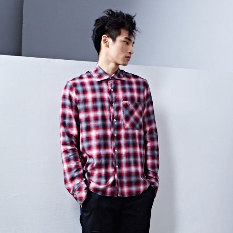 【Clear】 Collagen Gradient Plaid Shirt Red - Men's Shirts - Other Materials Red