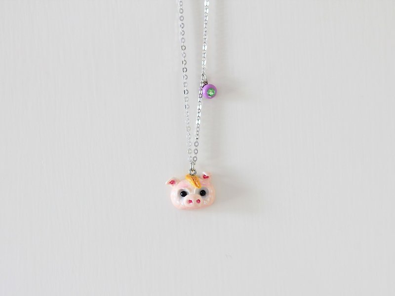 Little Pig polymer clay necklace - Animal necklace - Chokers - Other Materials 