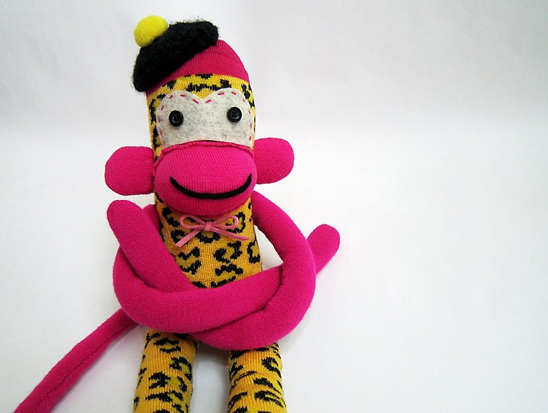 Pink Leopard sock monkey - Stuffed Dolls & Figurines - Cotton & Hemp Multicolor