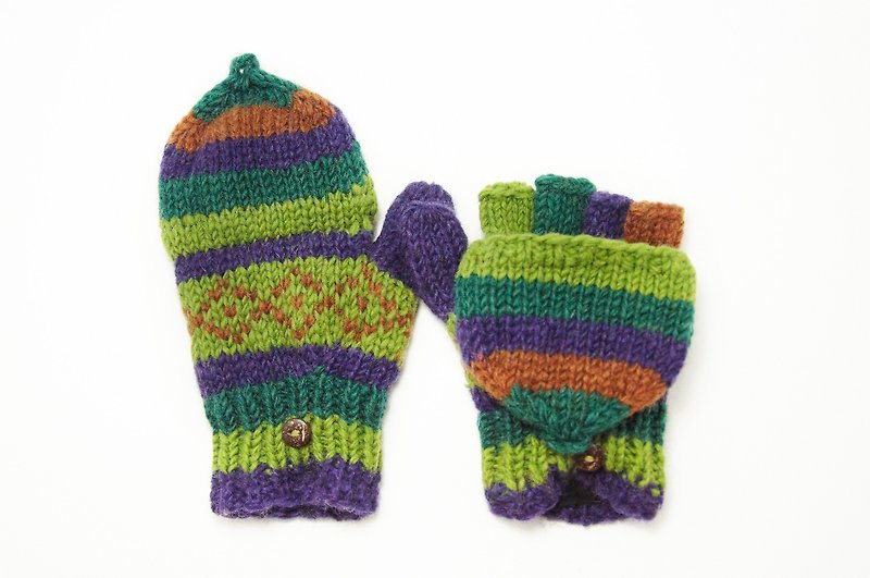วัสดุอื่นๆ ถุงมือ หลากหลายสี - Christmas gifts Limited a hand-woven pure wool warm gloves / detachable gloves - forest color totem