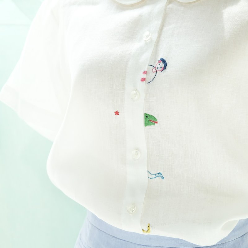 Hide And Seek White Shirt - 女襯衫 - 繡線 白色
