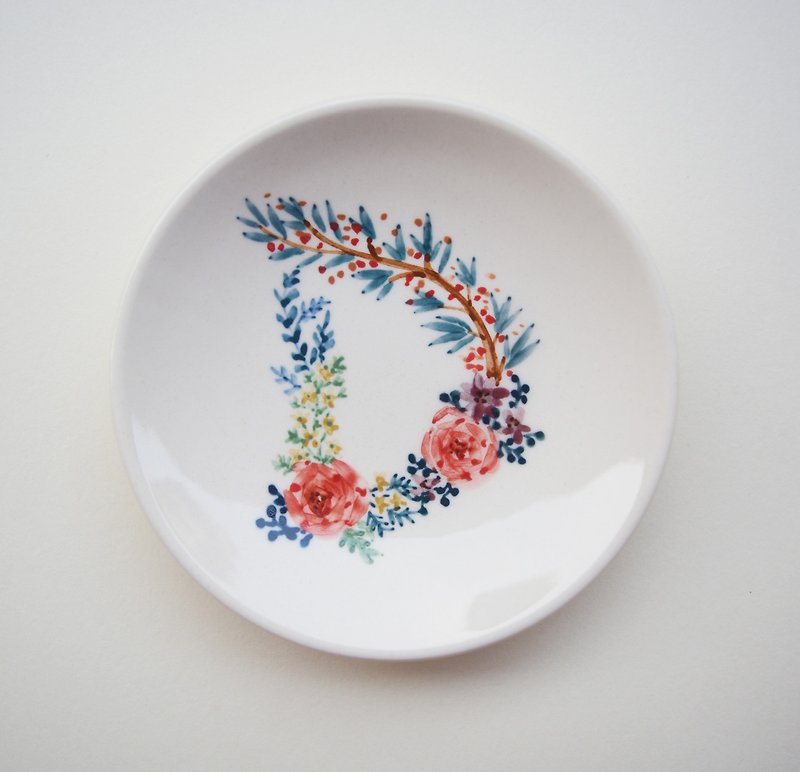 Hand-painted small porcelain plate-letter D-customized, name - Small Plates & Saucers - Porcelain Red
