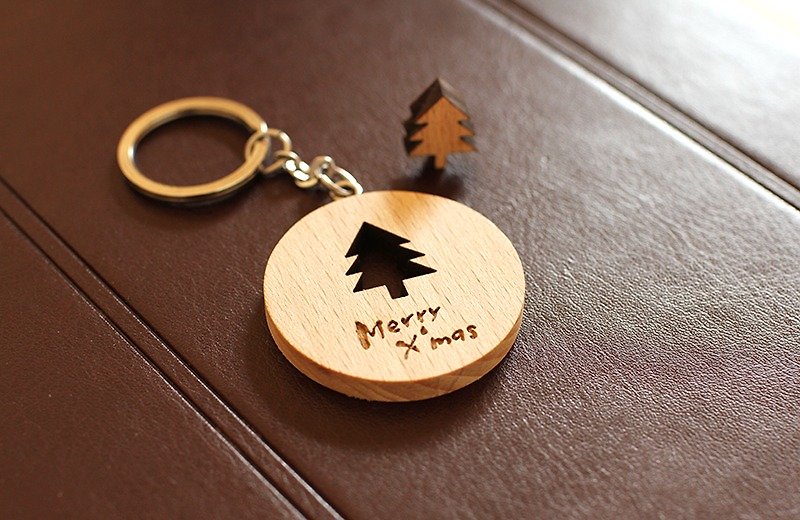  聖誕原木鑰匙圈-小樹  - 鑰匙圈/鎖匙扣 - 木頭 咖啡色