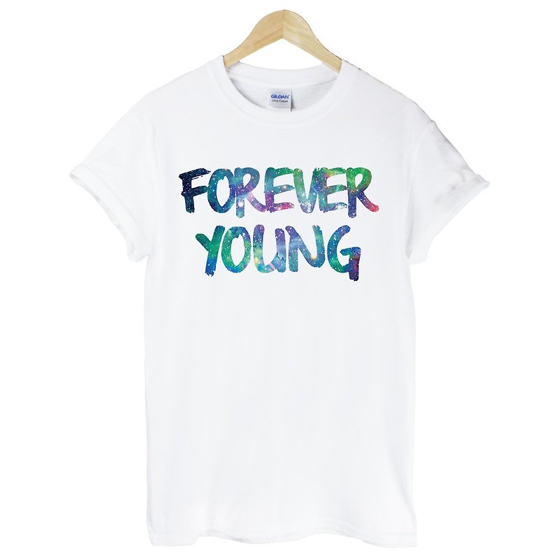 Forever Young-Galaxy短袖T恤-白色 永遠年輕 銀河系 宇宙 設計 - 男 T 恤 - 棉．麻 白色