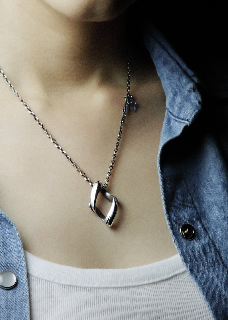 【Short Chain】Ocean Collection PENDANT (L) | Ocean Diamond Simple Necklace - สร้อยคอ - เงินแท้ สีเงิน