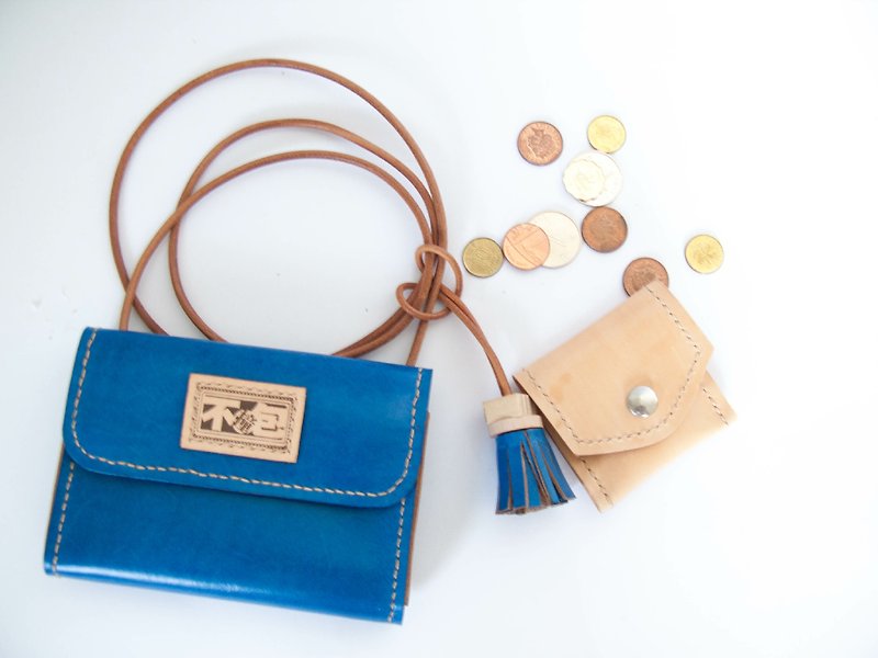 Non-impact bag royal blue three plus one vegetable tanned leather full leather multifunctional clutch - Clutch Bags - Genuine Leather Blue