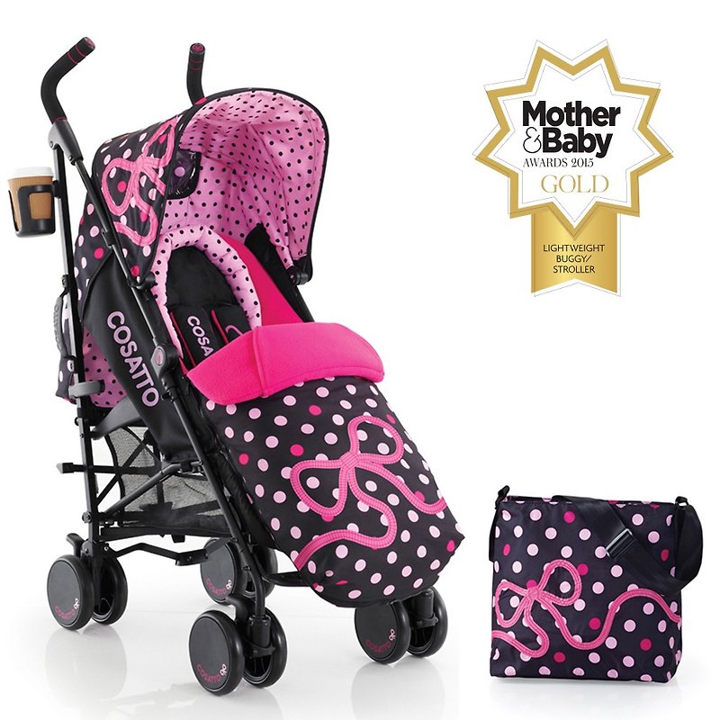 英國Cosatto Supa 嬰兒手推車 – Bow How 粉色絲帶 包括媽媽袋 - 嬰兒車/ BB 車 - 其他金屬 粉紅色